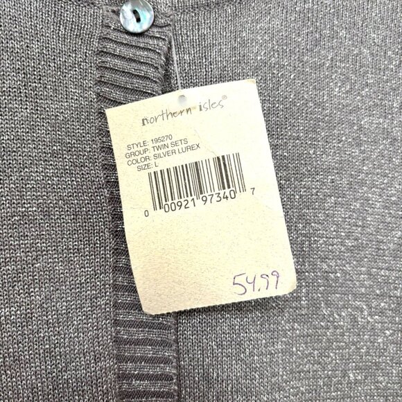 NORTHERN ISLES Cardigan Sweater NWT Grey with Silver Metallic Detail Size L New - Picture 4 of 8